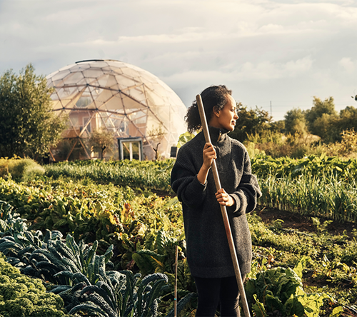 Women in green garden