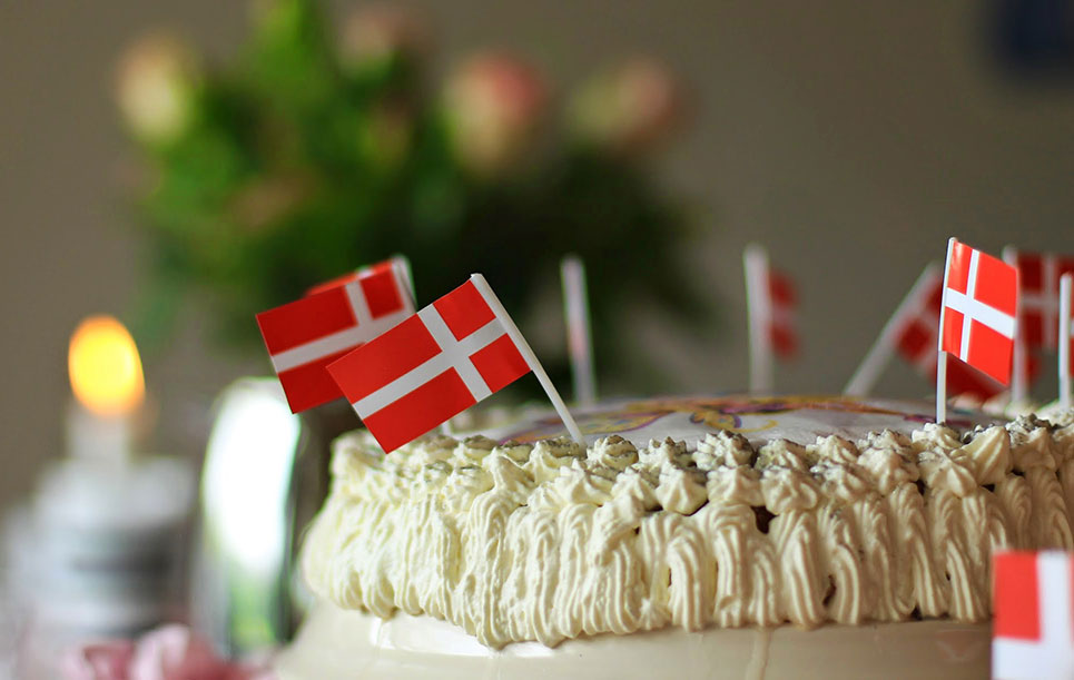 For birthdays, cakes are decorated with Dannebrog.