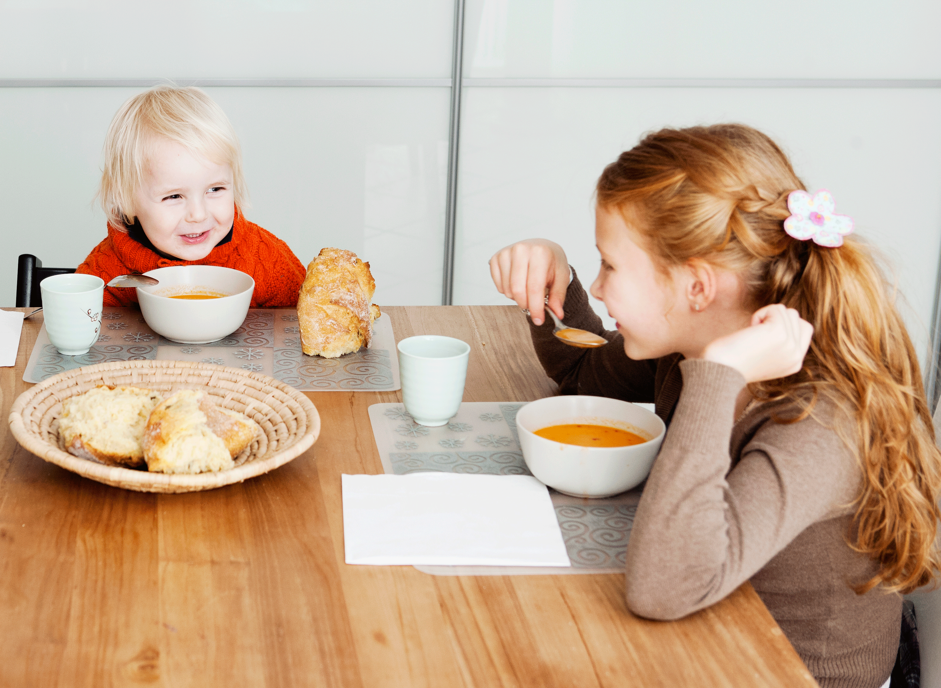 Kids eating and laughing 