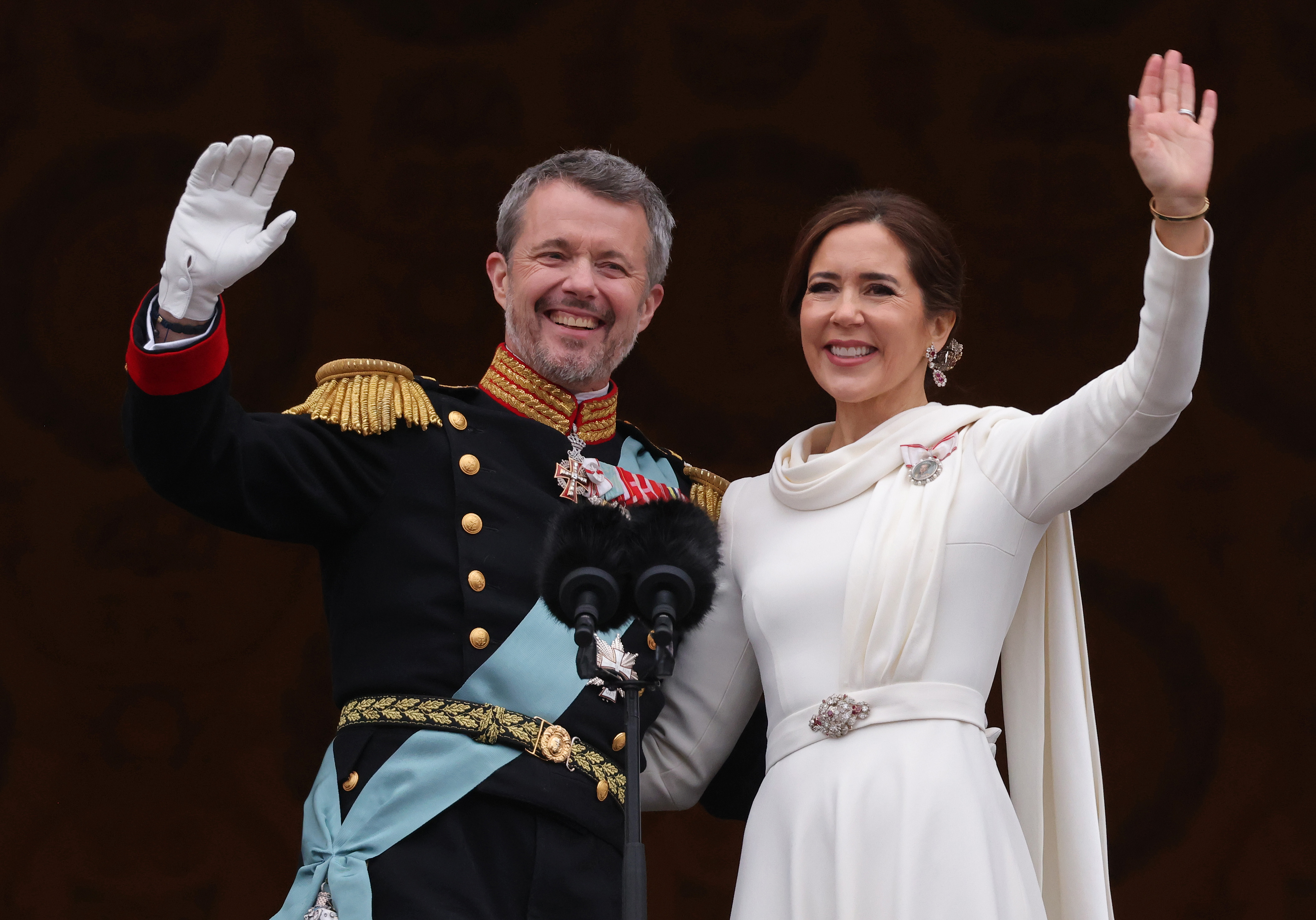 King Frederik X and Queen Mary at the balcony of Christiansborg Palace on 14 January 2024. 