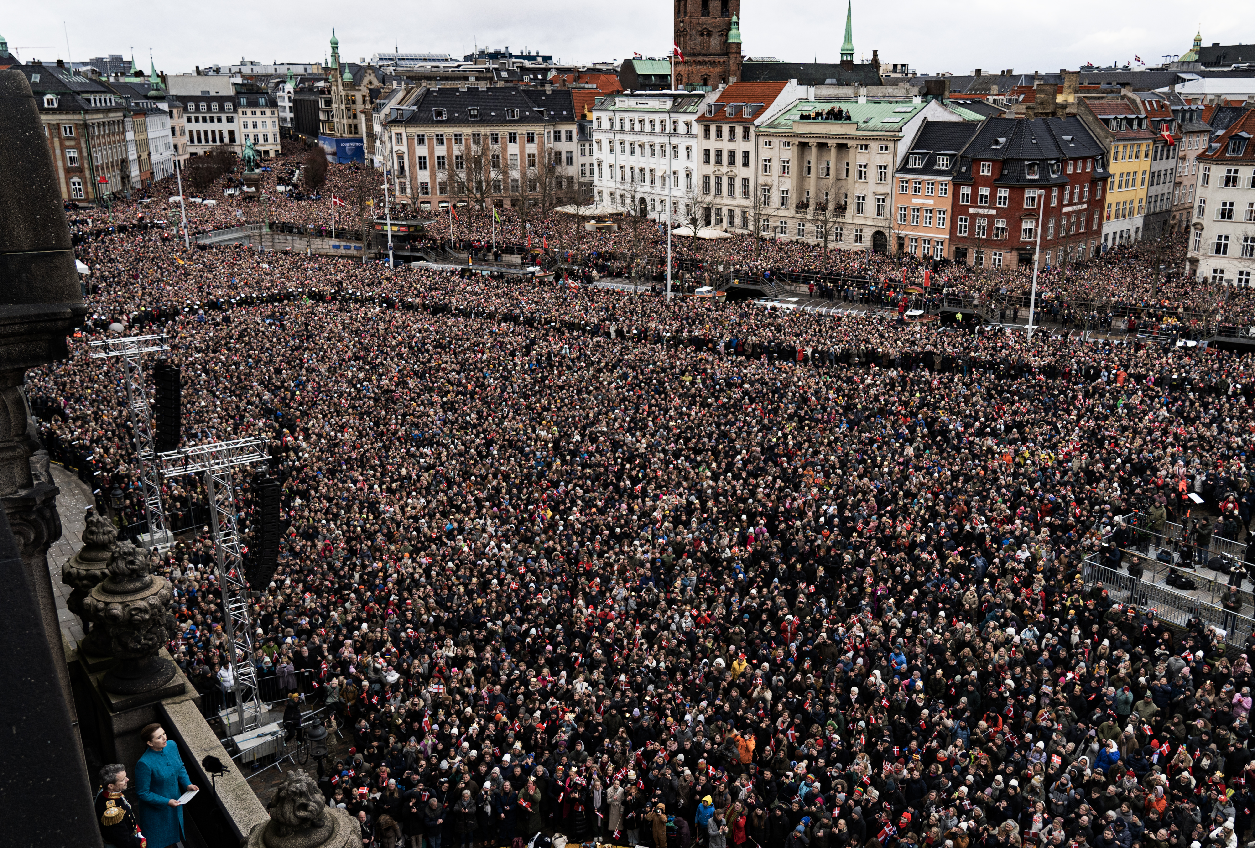King Frederik X proclaimed as the new sovereign by the Danish Prime Minister, Mette Frederiksen, on 14 January 2024. 